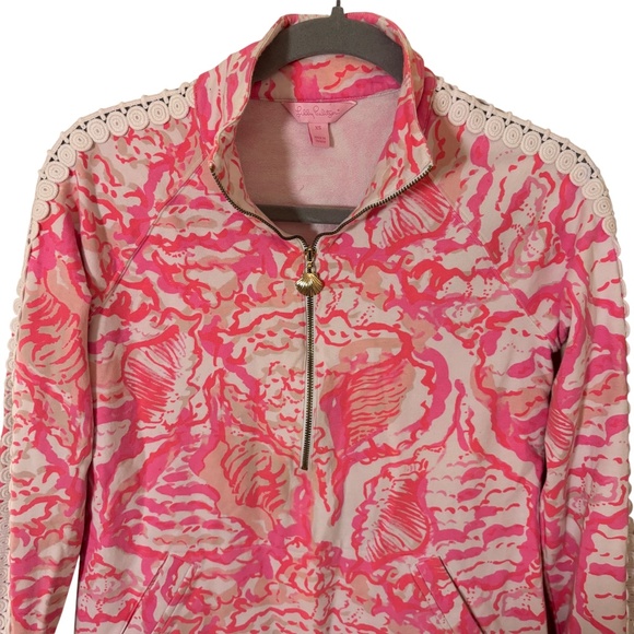 Lilly Pulitzer Pink Coral Print Half-Zip Pullover Top XS coastal bright lace - Picture 5 of 14